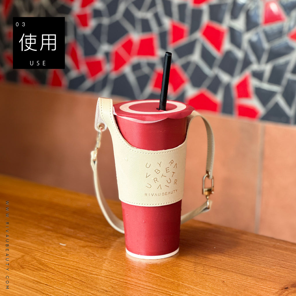 皮革飲料提袋｜防水 可調式手提飲料袋 飲料杯袋 咖啡杯袋 杯套