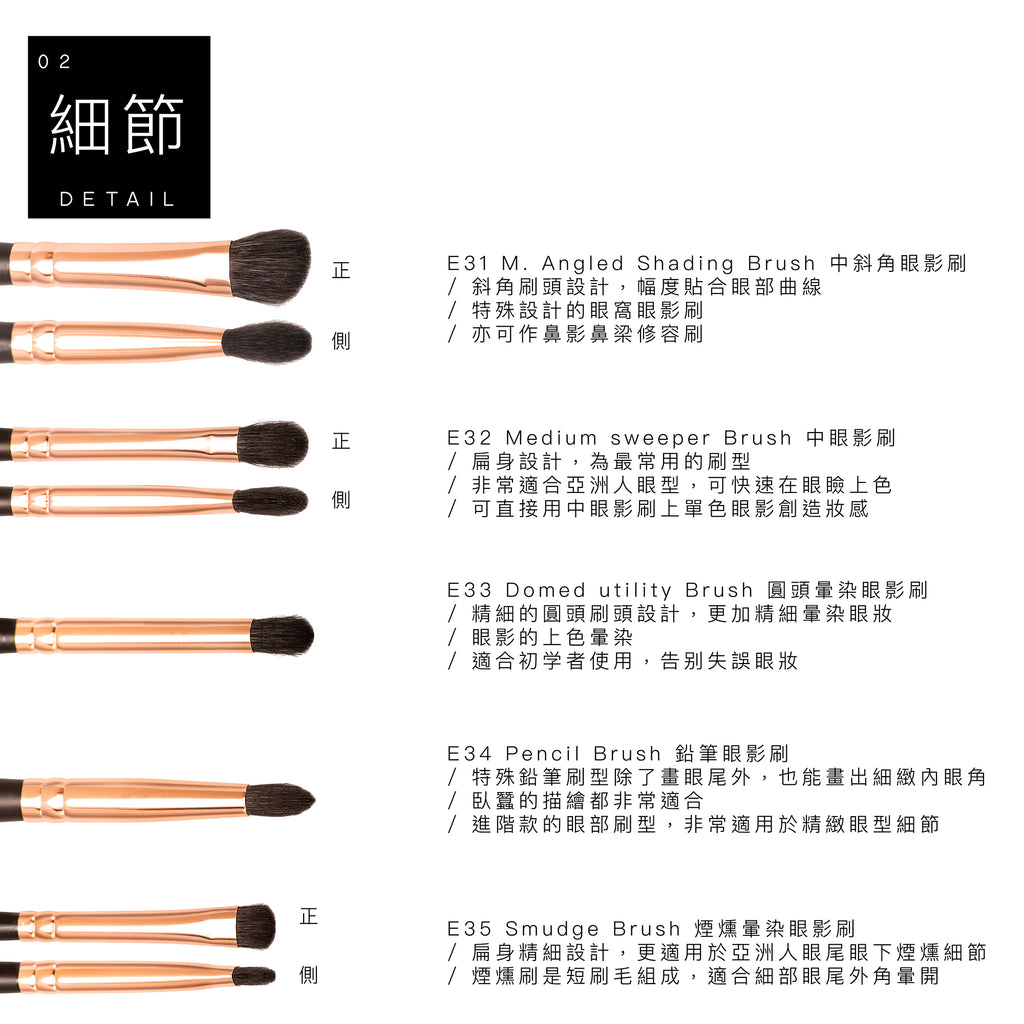 頂級灰鼠混羊毛眼部刷具5入組 / 眼影刷組 Rose Gold Makeup Brushes Set/ pro eyeshadow brush 